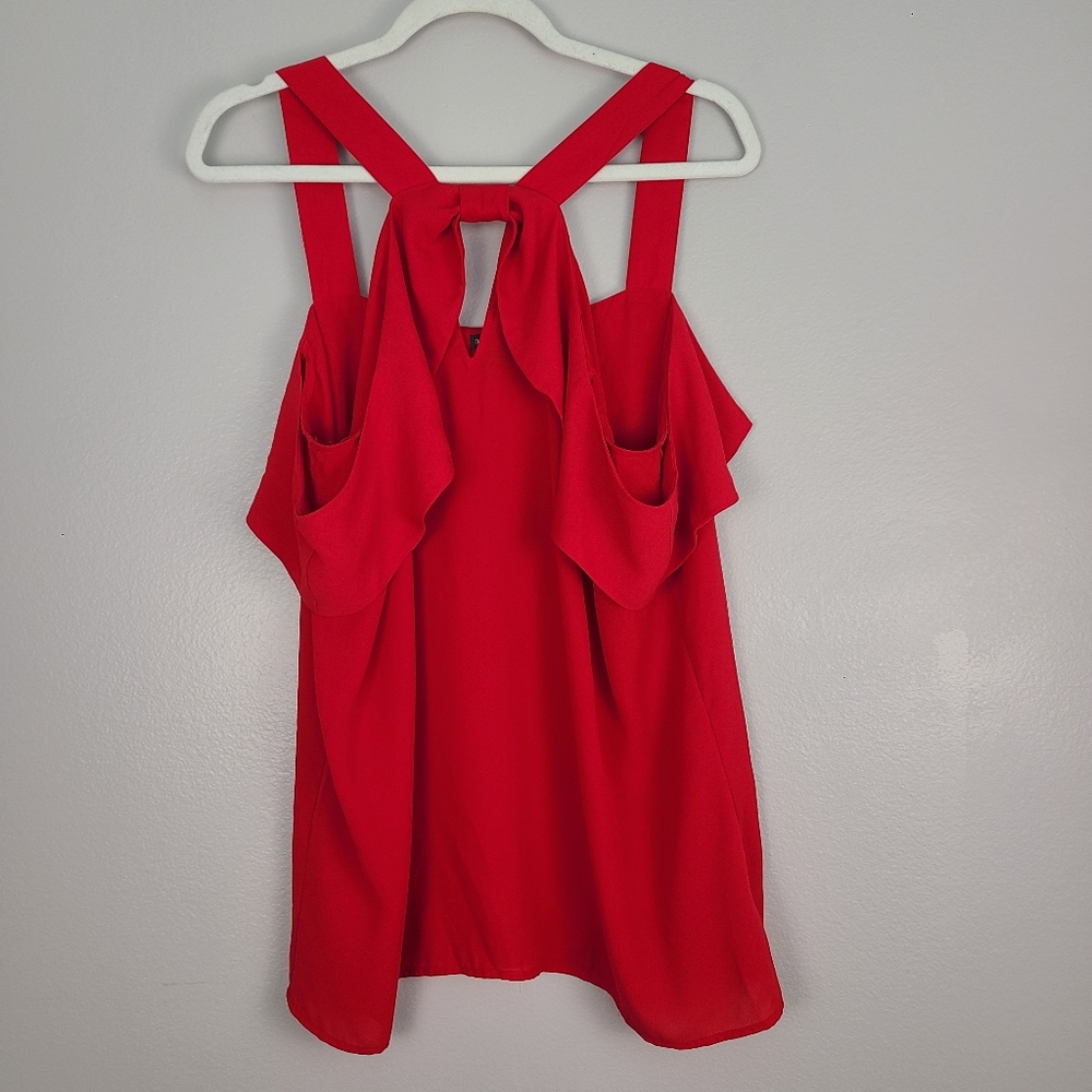 ⚠️ DONATING SOON‼️ Red Hot Pink Ruffle Cut Out Off the Shoulder Tank Blouse